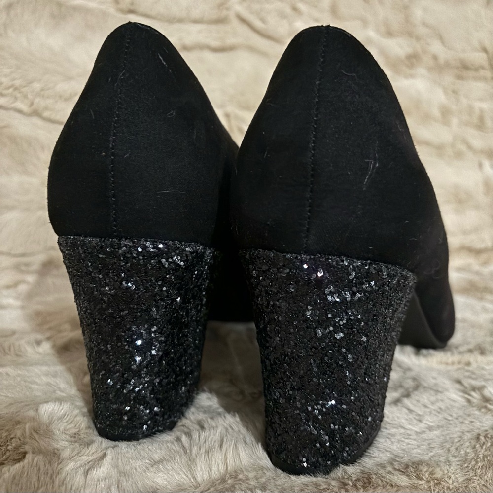 Lane Bryant “Dream Cloud” Glitter Heel Black Suede Pumps, Size 11W (like new)